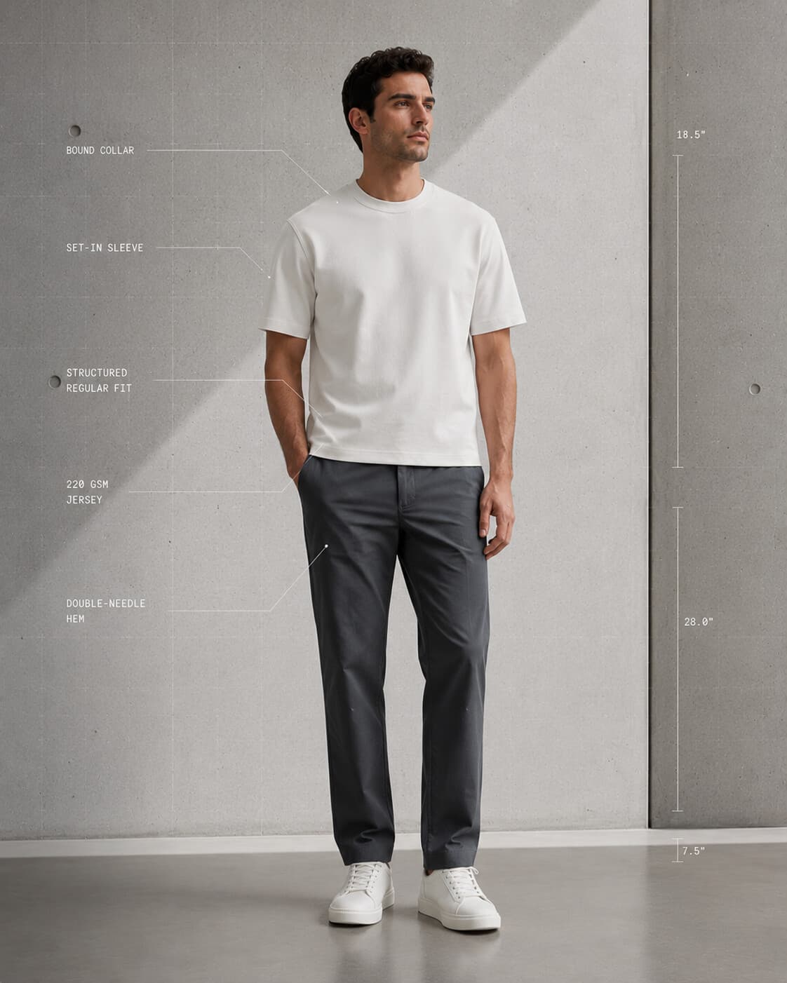 Registration Tee in chalk, worn — structured regular fit